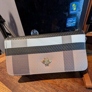 Ladies Clutch Gold Colored Bee Insignia On Mondrian Style Print